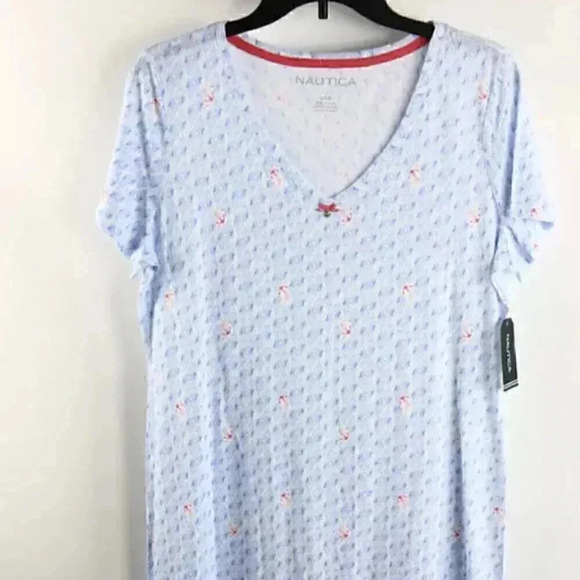 Nautica white with blue seashell anchor print short sleeve sleep shirt sz L - Picture 2 of 6